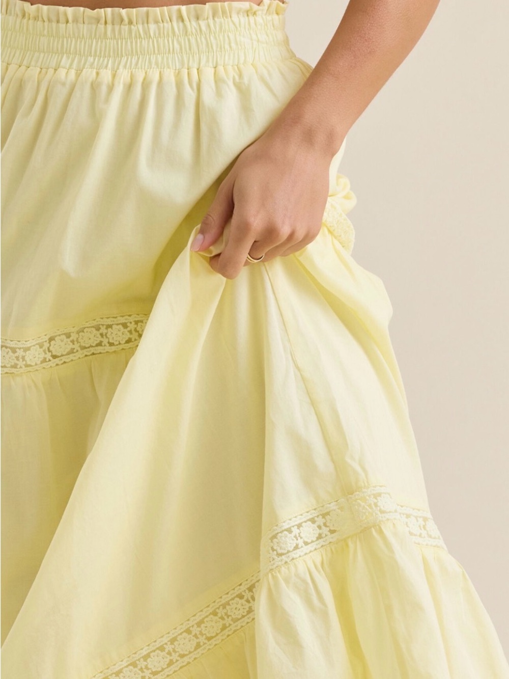 Altar'd State Pale Yellow Tiered Maxi Skirt - Picture 2 of 6